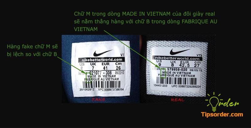 Cách phân biệt giày Nike thật giả với dòng chữ Fabrique au Vietnam