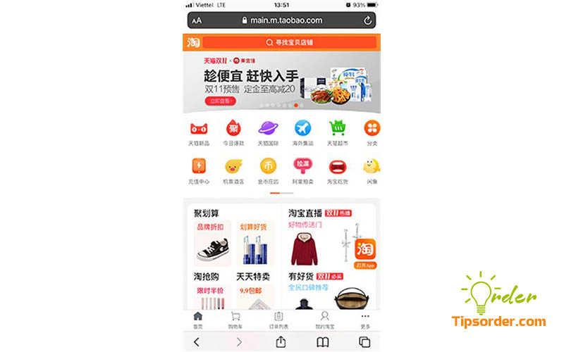 Màn hình điện thoại khi đăng nhập Taobao bằng số điện thoại 