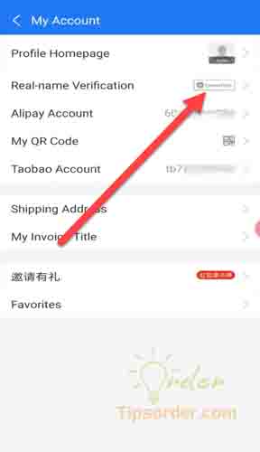 Chọn phần xác minh tài khoản Alipay