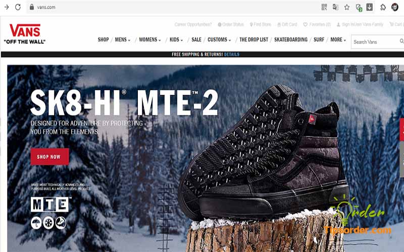 Trang web chính thức của thương hiệu giày Vans