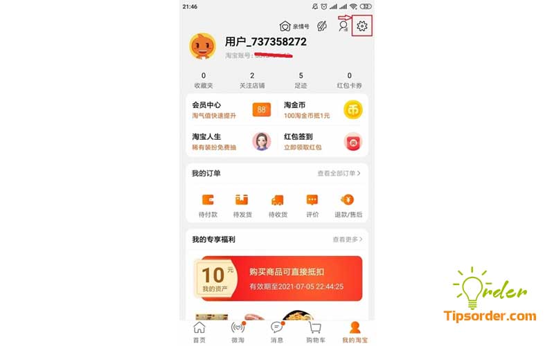 Mở cài đặt của ứng dụng Taobao