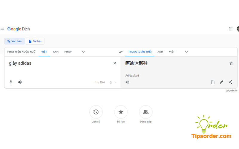 Truy cập Google docs để dịch từ khóa sang Tiếng Trung.