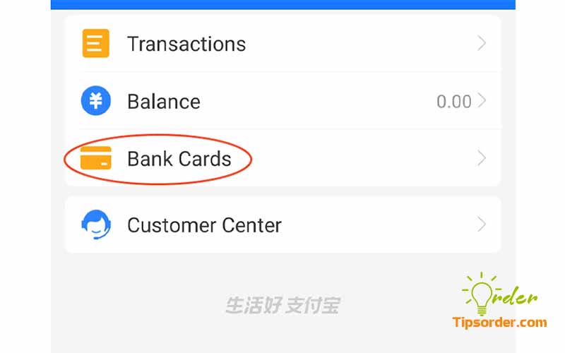 Chọn  “Bank Cards” để chọn ngân hàng có thẻ Visa liên kết.