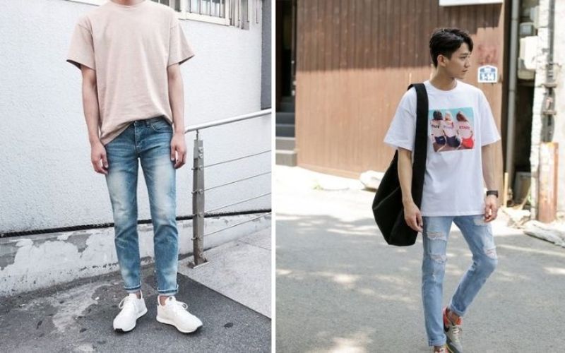 Áo phông và quần jean tạo nên style rất đơn giản nhưng lại vô cùng đẹp